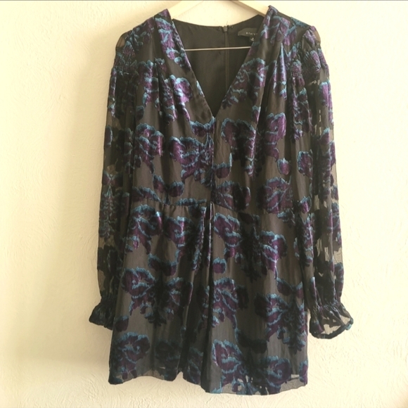 Adelyn Rae, Velvet Burnout Romper, Black/Blue/Purple, Size Medium - Picture 3 of 13